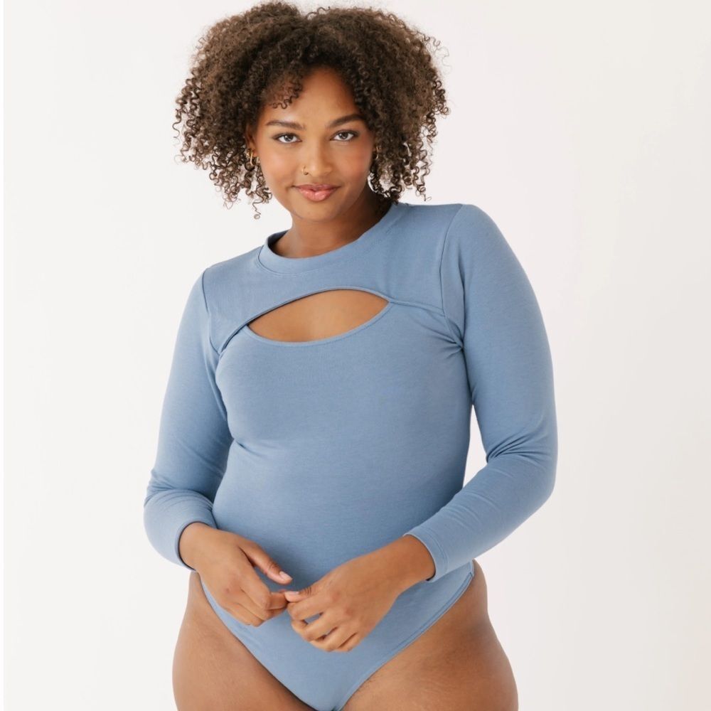 Smash + Tess Blue Long-Sleeve Cutout Bodysuit